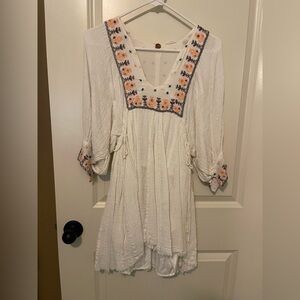White Free People Dress with Embroidered Details